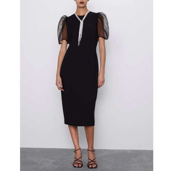 Zara Dresses & Skirts - Black organza sleeve dress
